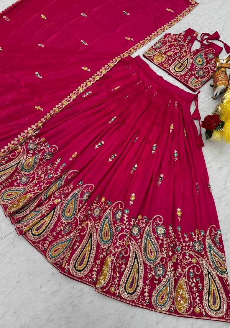 Pink Zari Work Silk Blend Lehenga Set - Indya
