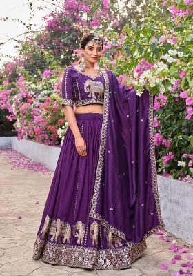 Purple Zari Work Silk Blend Lehenga Set