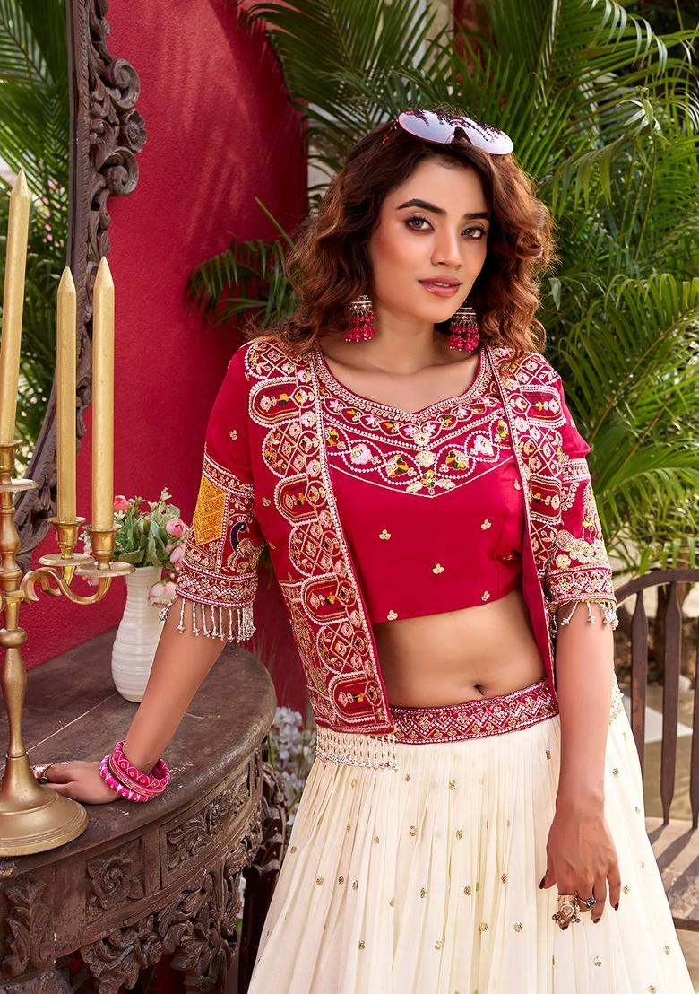 Pink Zari Work Silk Blend Lehenga Set - Indya