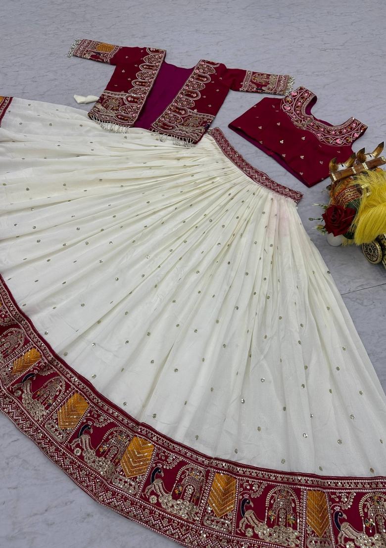 Pink Zari Work Silk Blend Lehenga Set - Indya