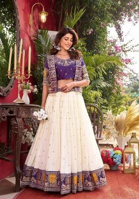 Purple Zari Work Silk Blend Lehenga Set