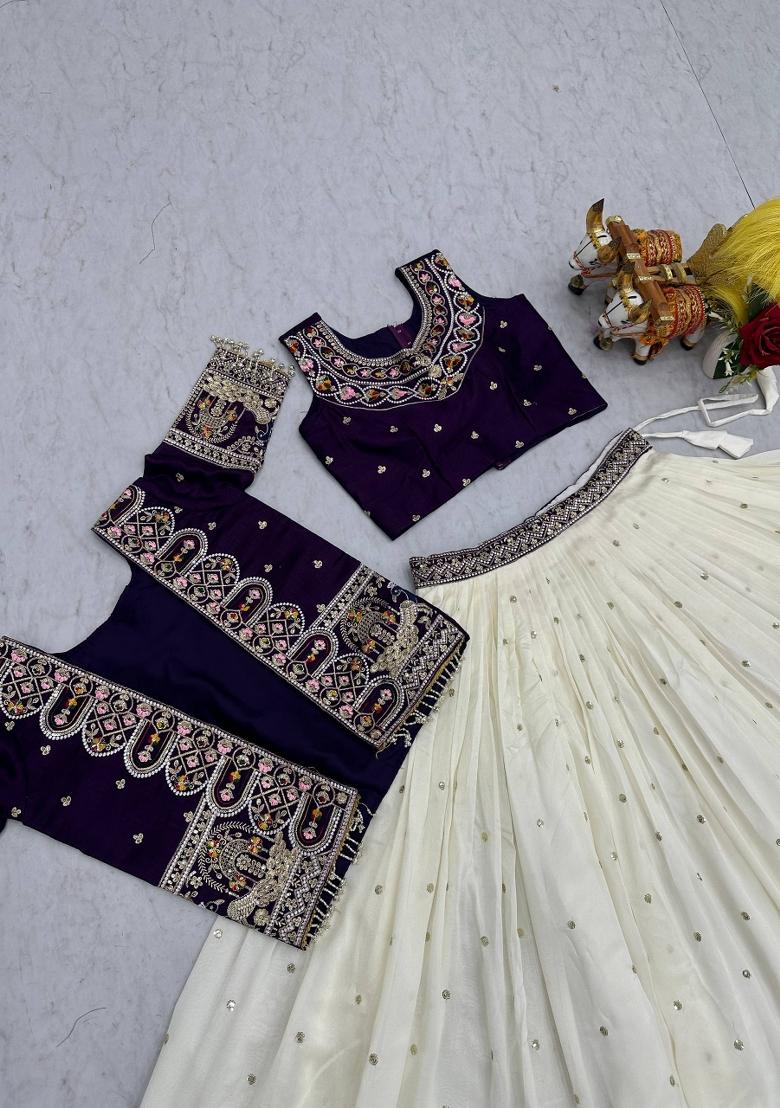 Purple Zari Work Silk Blend Lehenga Set - Indya