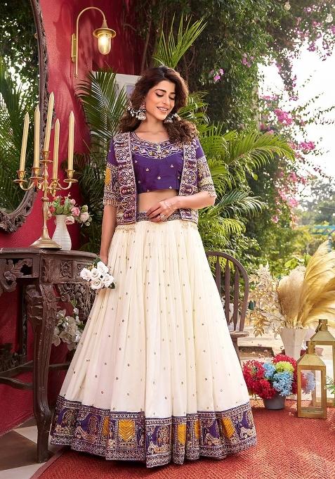 Purple Zari Work Silk Blend Lehenga Set