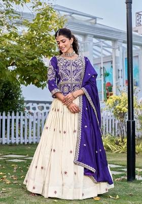 Purple Zari Work Silk Blend Lehenga Set