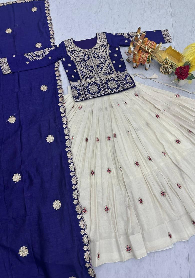 Purple Zari Work Silk Blend Lehenga Set - Indya