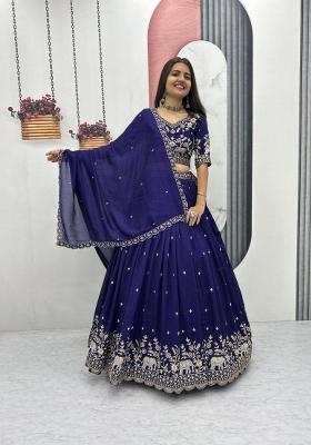 Royal Blue Zari Work Silk Lehenga Set