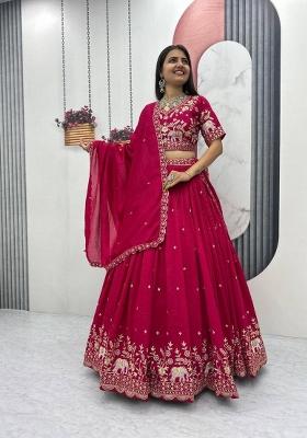 Pink Zari Work Silk Blend Lehenga Set