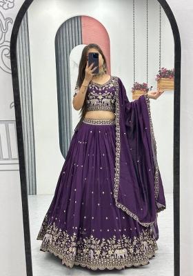 Purple Zari Work Silk Blend Lehenga Set