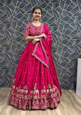 Pink Zari Work Silk Blend Lehenga Set