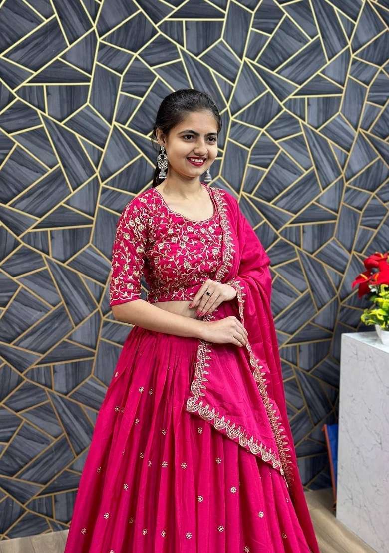 Pink Silk Blend Lehenga Set with Zari Work for Diwali | Wedding & Festive Wear - Indya