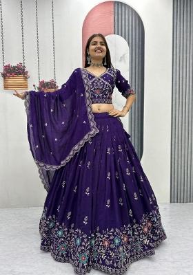 Purple Zari Work Silk Blend Lehenga Set