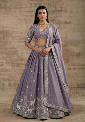 Lavender Zari Work Silk Lehenga Set