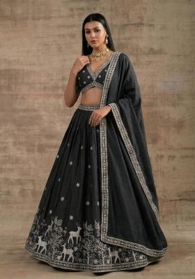 Black Zari Work Silk Lehenga Set