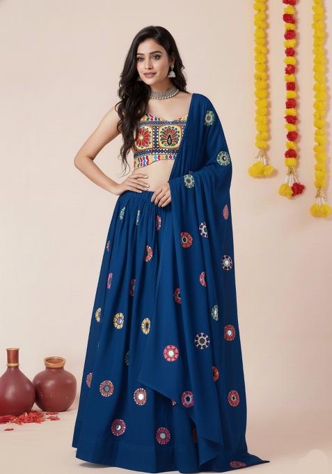 Teal Blue Zari Work Rayon Lehenga Set