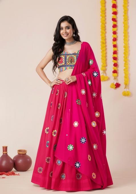 Pink Zari Work Rayon Lehenga Set
