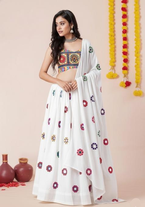 White Zari Work Rayon Lehenga Set