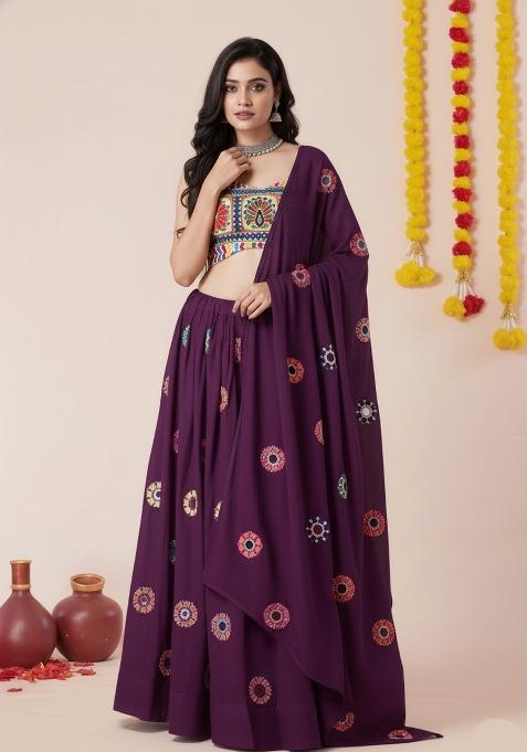 Wine Zari Work Rayon Lehenga Set