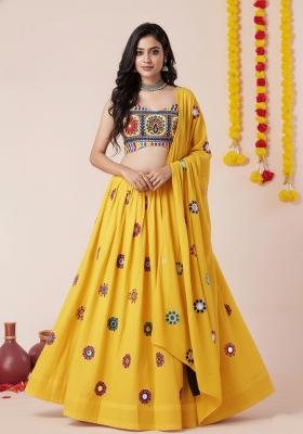 Yellow Zari Work Rayon Lehenga Set