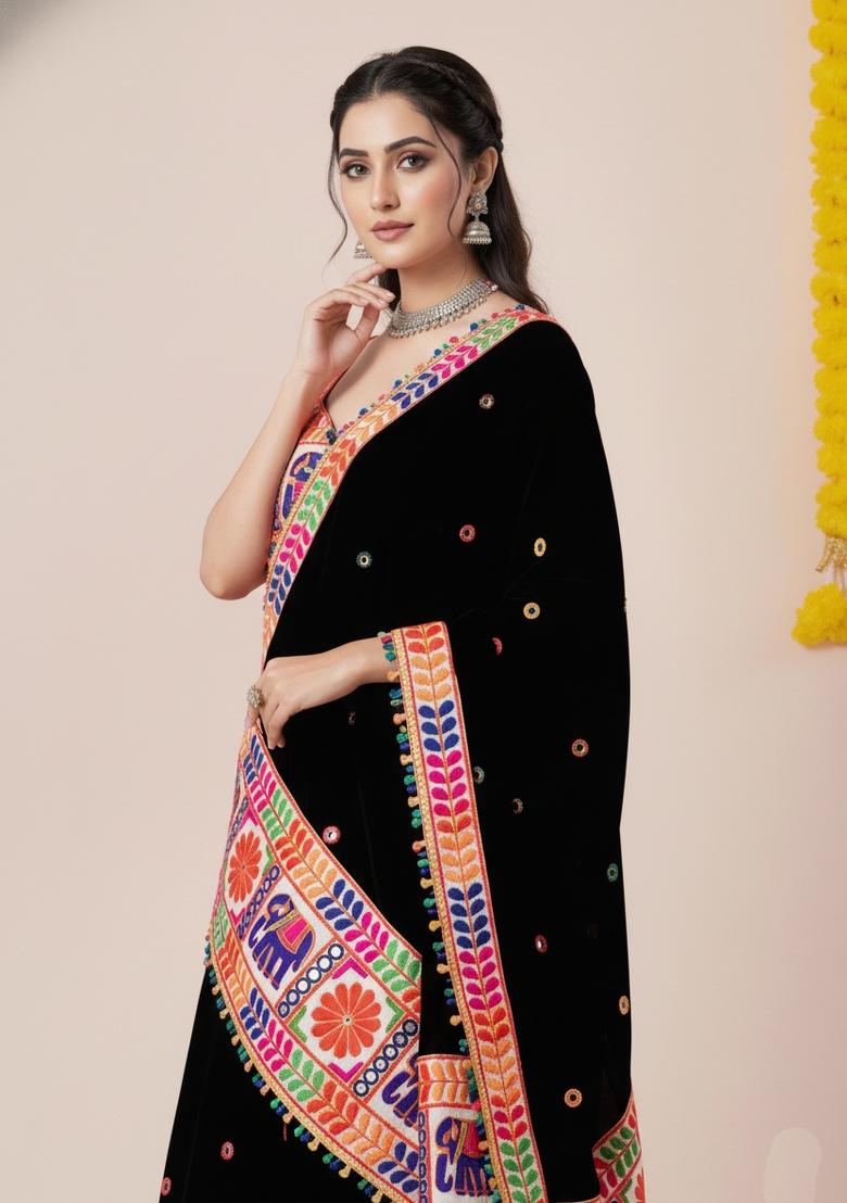 Black Zari Work Rayon Lehenga Set - Indya