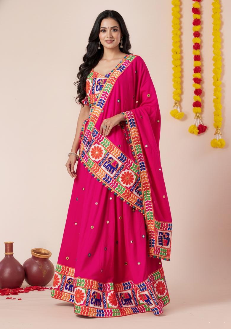 Pink Zari Work Rayon Lehenga Set - Indya