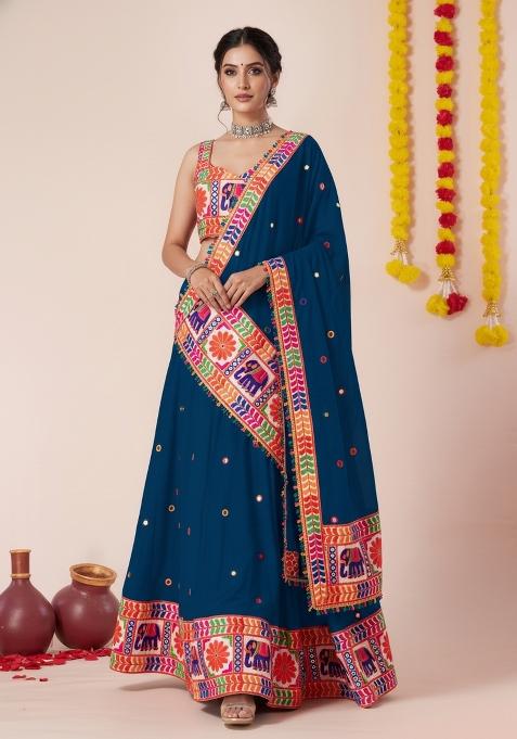Teal Blue Zari Work Rayon Lehenga Set
