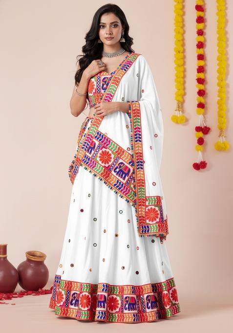 White Zari Work Rayon Lehenga Set