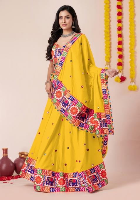 Yellow Zari Work Rayon Lehenga Set