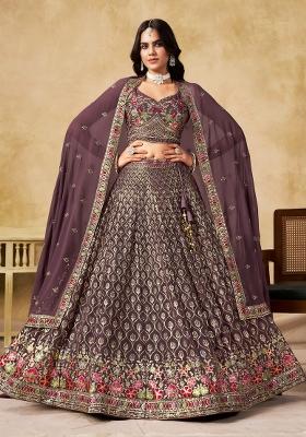 Light Purple Sequins And Thread Embroidery Work Georgette Lehenga Choli