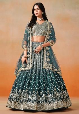 Dove Blue Sequins And Thread Embroidery Work Georgette Lehenga Choli