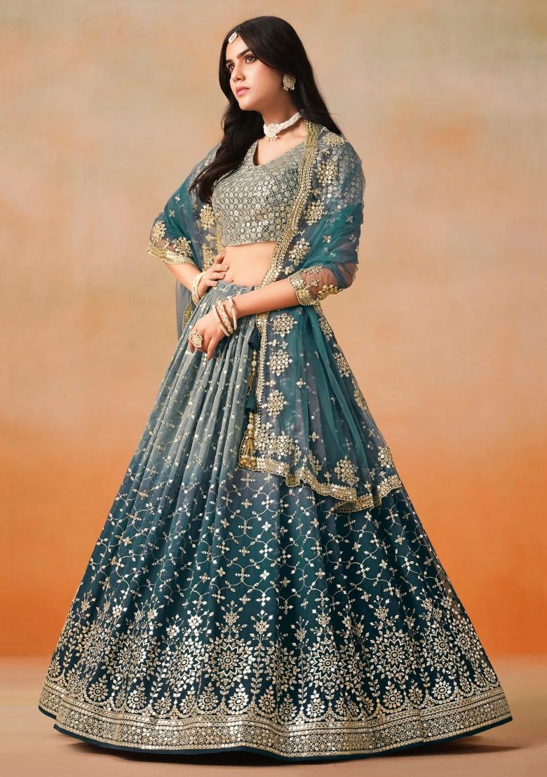 Dove Blue Sequins And Thread Embroidery Work Georgette Lehenga Choli - Indya