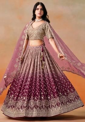 Maroon Sequins And Thread Embroidery Work Georgette Lehenga Choli