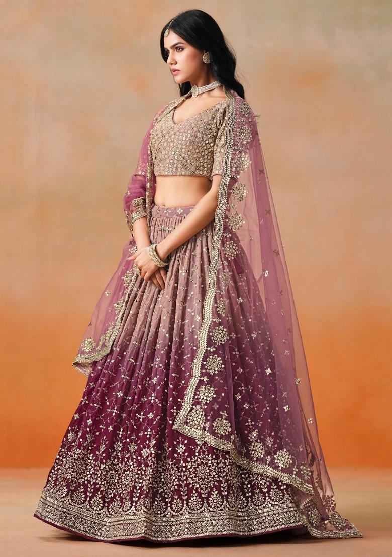 Maroon Sequins And Thread Embroidery Work Georgette Lehenga Choli - Indya