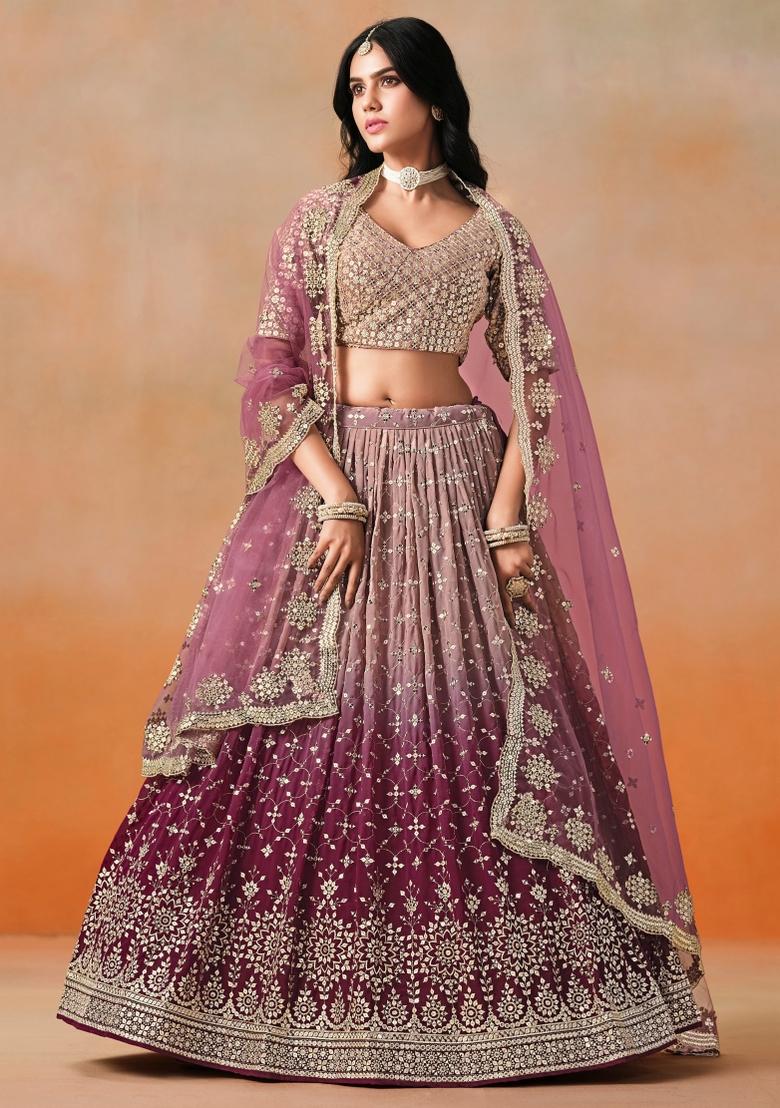 Maroon Sequins And Thread Embroidery Work Georgette Lehenga Choli - Indya