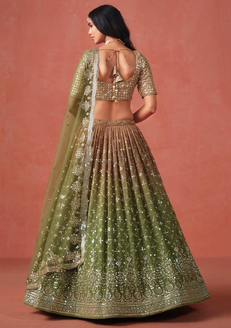 Mehendi Sequins And Thread Embroidery Work Georgette Lehenga Choli - Indya