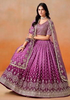 Rani Pink Sequins And Thread Embroidery Work Georgette Lehenga Choli