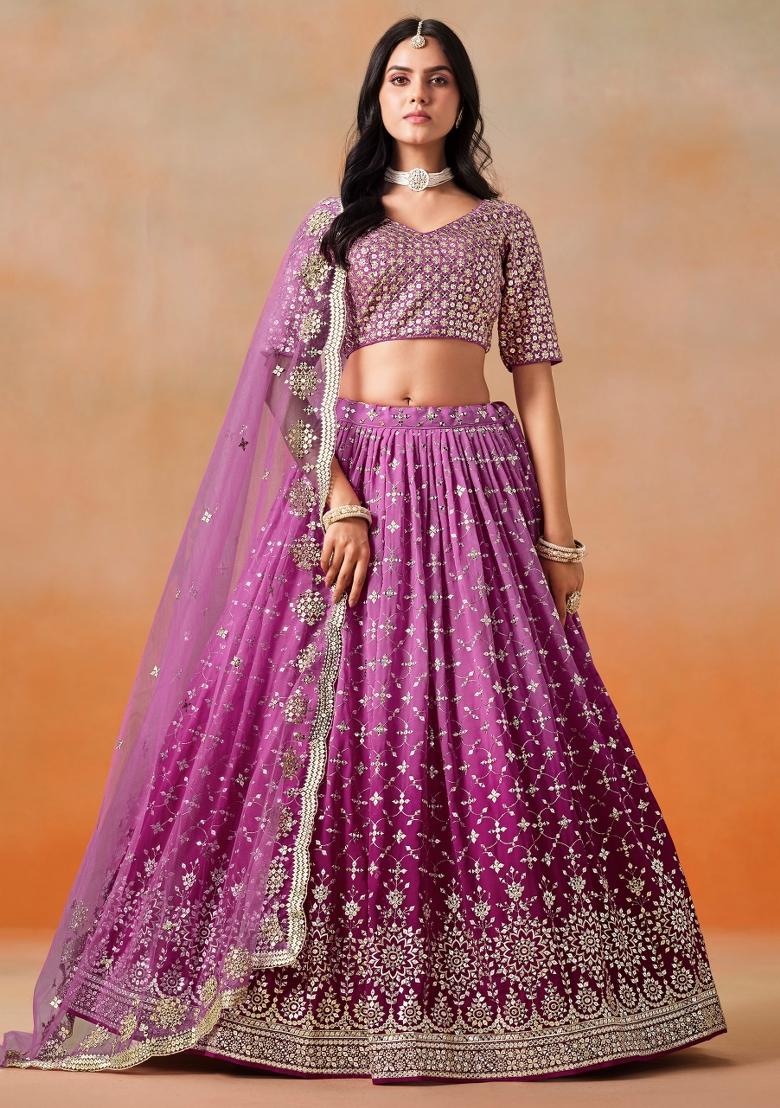 Rani Pink Sequins And Thread Embroidery Work Georgette Lehenga Choli - Indya