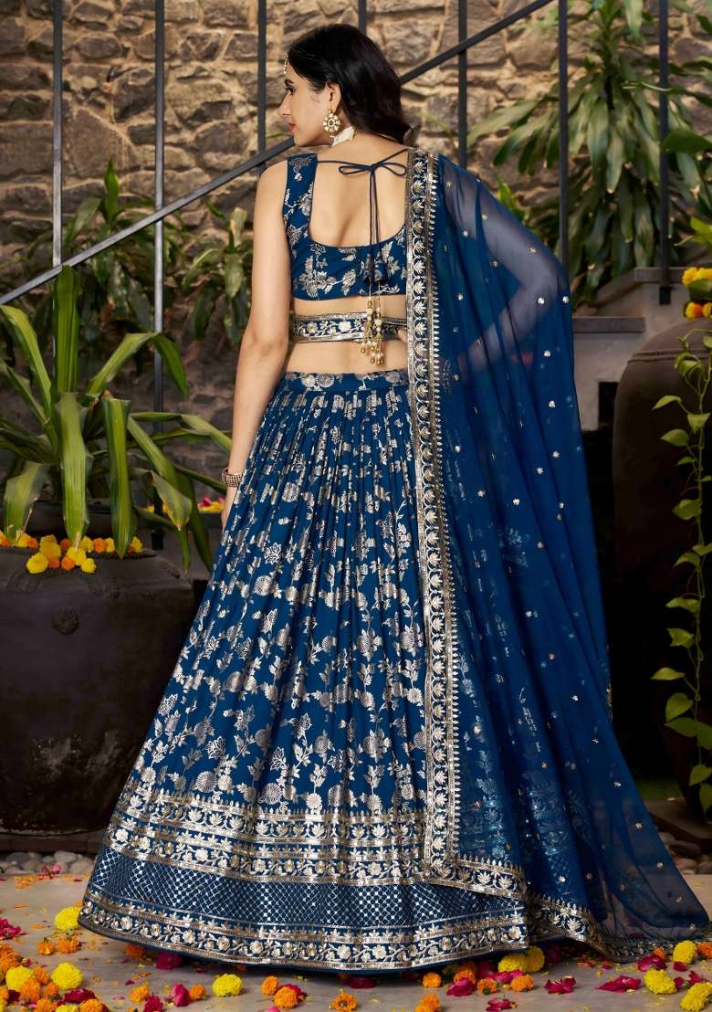 Dove Blue And Dola Choli Jacquard Lehenga with Embroidery & Sequins for Diwali | Wedding & Festive Wear - Indya