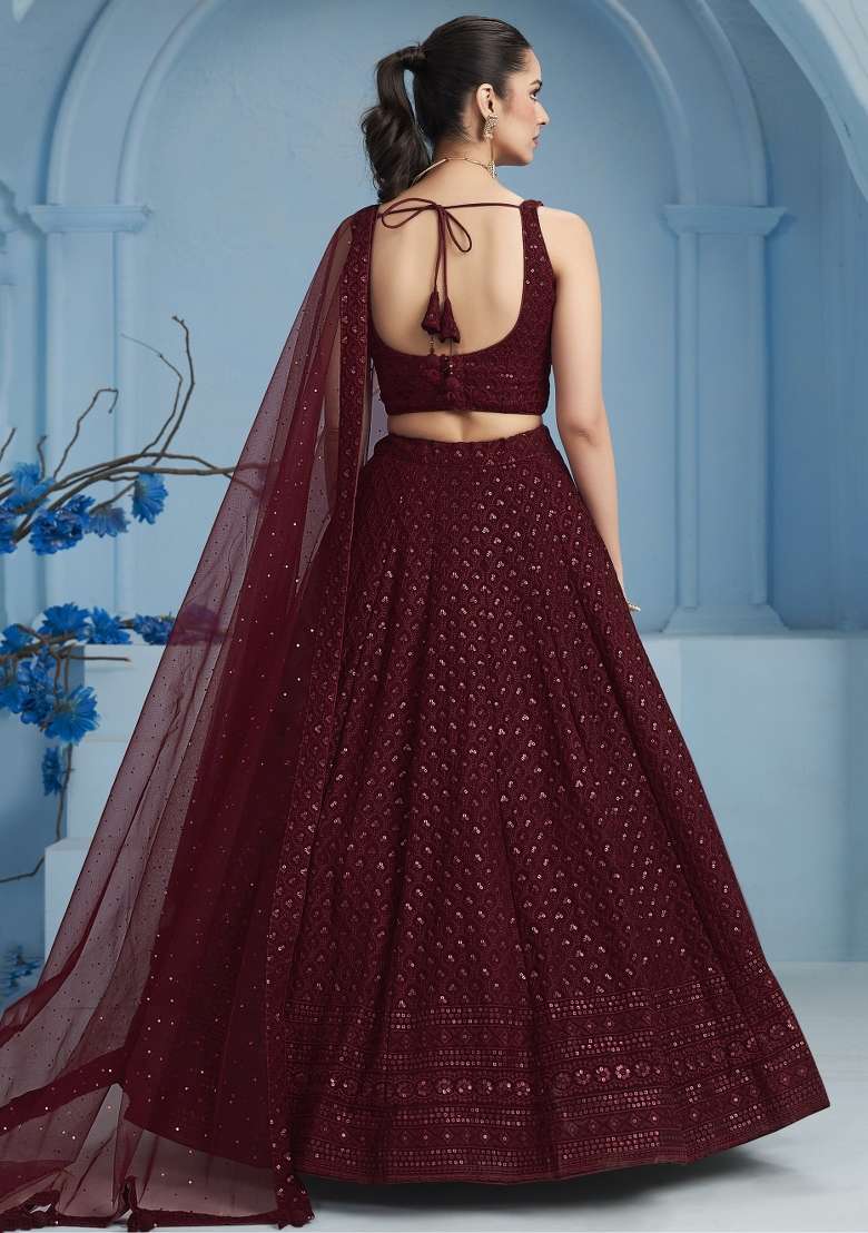 Maroon And Choli Georgette Lehenga with Embroidery & Sequins for Diwali | Wedding & Festive Wear - Indya