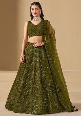 Mehendi Sequins And Thread Embroidery Work Georgette Lehenga Choli