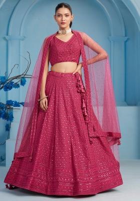 Pink Sequins And Thread Embroidery Work Georgette Lehenga Choli