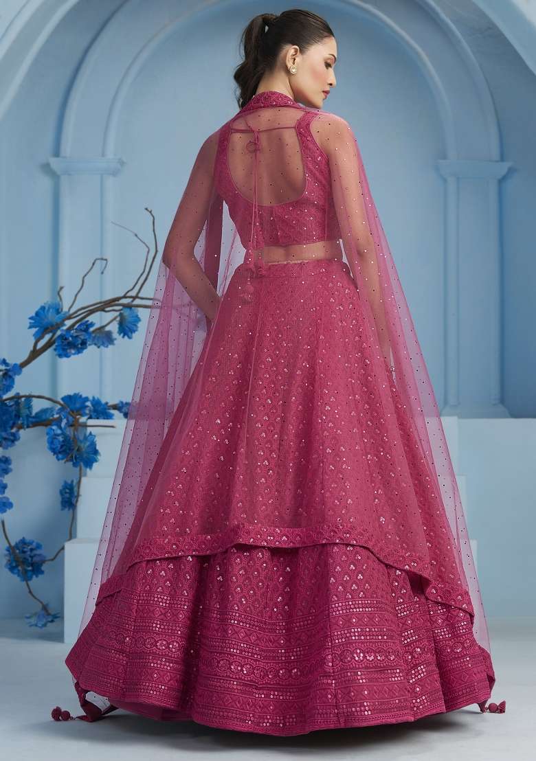 Pink Sequins And Thread Embroidery Work Georgette Lehenga Choli for Diwali and Festive Wear - Indya
