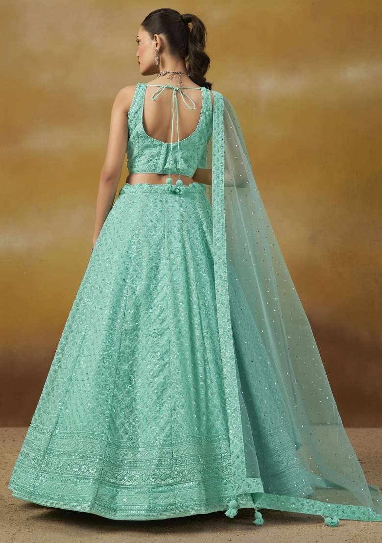 Sky Blue And Choli Georgette Lehenga with Embroidery & Sequins for Diwali | Wedding & Festive Wear - Indya