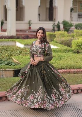 Mehendi Embroidered Cotton Lehenga Set
