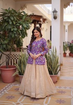 Purple Embroidered Cotton Lehenga Set