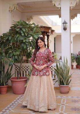 Red Embroidered Cotton Lehenga Set