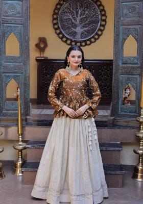 Golden Embroidered Cotton Lehenga Set