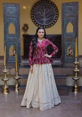 Magenta Embroidered Cotton Lehenga Set