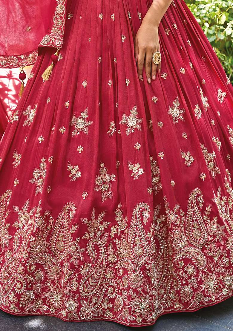 Pink Silk Lehenga Set with Embroidered for Diwali | Wedding & Festive Wear - Indya