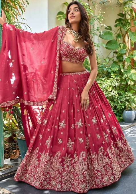 Pink Silk Lehenga Set with Embroidered for Diwali | Wedding & Festive Wear