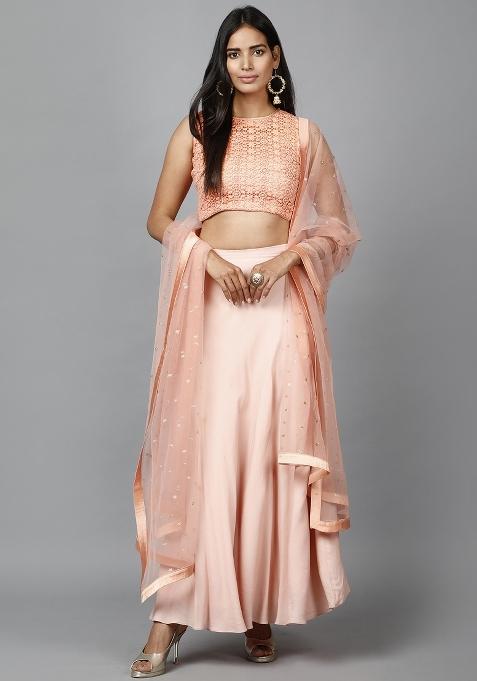 Peach Cotton Lehenga Set